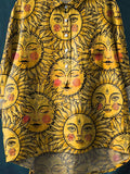 Vintage Lovely Sun Art Print Casual Cotton And Linen Shirt