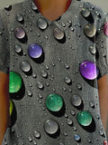 Rainbow Color Water Droplet Art Printed Women’s Casual Cotton And Linen Shirt