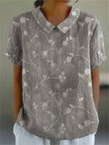 Women's Vintage Floral Art Print Casual Cotton And Linen Shirt