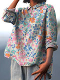 Lovely Spring Meadows Floral Pattern Printed Women’s Casual Cotton And Linen Shirt