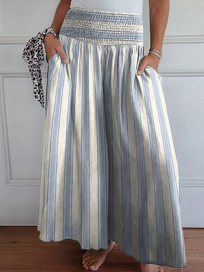 Women’s Stripe Print Cotton Wide Leg Pants Multicolor / S