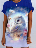 Women's Owl Floral Art Design T-Shirt Dress