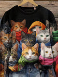 Funny Cat  Art  Print Casual  Sweatshirt