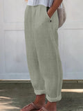 Women’s Printed Cotton And Linen Casual Pants Grey Green / S