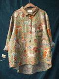 Women’s Vintage Lovely Woodland Animals Art Print Casual Cotton And Linen Shirt Multicolor / S