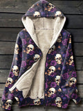 Purple Flower Skull Art Print Waffle Plush Thick Long-Sleeved Hooded Coat Multicolor / S