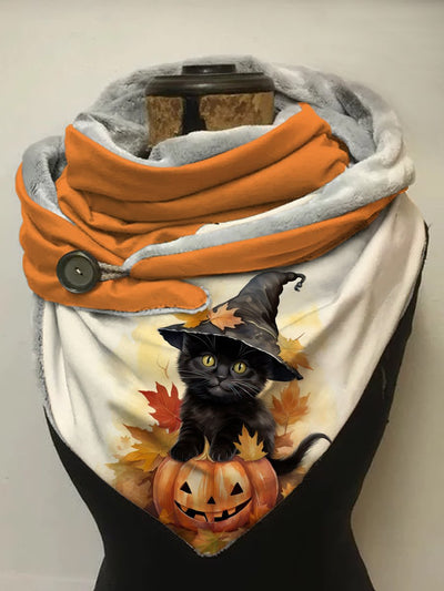 Cute Black Cat Pumpkin Halloween Print Casual Scarf