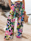 Women’s Colorful Spring Floral Garden Printed Casual Cotton And Linen Shirt Pants / S