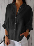 Women’s Cotton & Linen Casual Tie-Back Shirt Black / S