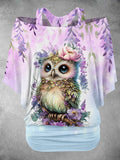 Women's Wisteria Owl Art Design Two Piece Suit Top