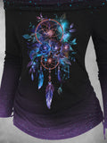 Women's Dreamcatcher Fall Art Print Off Shoulder Foldover Cinched Top