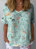 Lovely Spring Woodland Pattern Printed Women’s Casual Cotton And Linen Shirt Multicolor / S