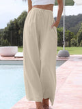 Women’s Solid Color Loose Elegant Casual Simple Cotton And Linen Pants Apricot / S