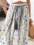 Watercolor Spring Garden Pattern Printed Women’s Cotton And Linen Casual Pants