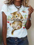 Women’s Summer Cat Art Casual T-Shirt