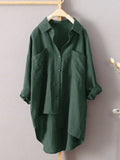 Women’s Solid Color Loose Elegant Casual Cotton And Linen Shirt Green / S