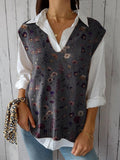 Women’s Floral Art Print Versatile Knitted Vest Multicolor / Over-Size