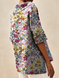 Women’s Field Style Colorful Floral Print Casual Linen V-Neck Shirt