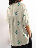 Women’s Cute Lovely Birds Art Print Casual Cotton And Linen Shirt