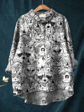 Vintage Funny Animals Art Print Casual Cotton And Linen Shirt White / S