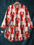 Red Lobster Decorative Pattern Casual Cotton And Linen Shirt Multicolor / S