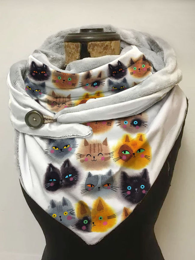 Women's Vintage Cute Cat Print Scarf