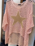 Women’s Star Design Round Neck Spring And Summer Knit Sweater Pink / S