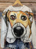 Unisex cute dog print crew neck long sleeve sweatshirt