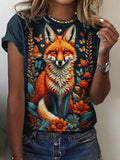 Fox   Floral Art Casual T-shirt