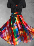 Women's Rainbow Plaid Art Casual Two Piece Dress