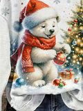 Cute Christmas Bear Christmas Tree Art Design Print Casual Sweatshirt