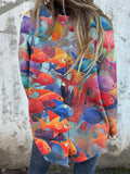 Colorful Tropical Fish Pattern Printed Women’s Button Back Casual Knitted Shirt