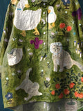 Vintage Lovely Animals Woodland Art Print Casual Cotton And Linen Shirt