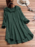 Women’s Plaid Cotton And Linen Button Down Long Tunic Shirt Green(Longsleeve) / M