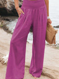 Women’s Cotton And Linen Elasticated Waist-Waisted Wide-Leg Pants Rose Red / S