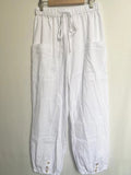 High-Waisted Buttoned Cotton And Linen Pants Cropped White / S