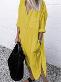 Women’s Summer Solid Color Long Slit Petticoat Dress Yellow / S