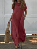 Women’s Turndown Collar Linen Pocket Dress Red / S