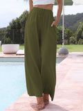 Women’s Solid Color Loose Elegant Casual Simple Cotton And Linen Pants Dark Green / S