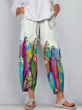 Funny Colorful Sardine Fish Art Printed Women’s Cotton And Linen Casual Pants Multicolor / S