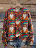 Groovy Hippie Santa Retro Groovy Christmas 60s 70s Vintage Rainbow Santa Christmas Print Knit Pullover Sweater