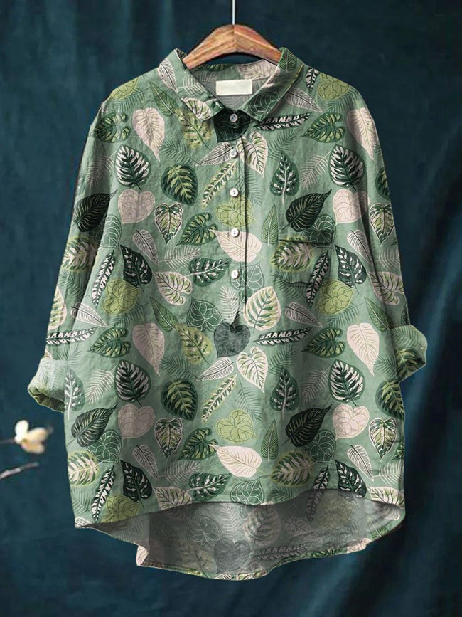 Women’s Vintage Flower Print Casual Cotton And Linen Shirt Multicolor / S