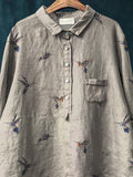 Simple Hummingbird Repeat Pattern Printed Women’s Casual Cotton And Linen Shirt