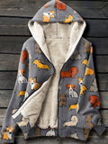 Cute Puppy Art Print Waffle Plush Thick Long-Sleeved Hooded Coat Multicolor / S