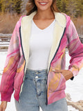 Pink Art Print Waffle Plush Thick Long-Sleeved Hooded Coat