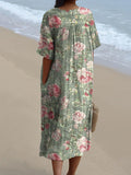 Vintage Romantic Rose Pattern Printed Women’s Flowy Dress