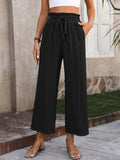 Women’s Solid Color Loose Elegant Casual Simple Cotton And Linen High Waist Wide Leg Pants