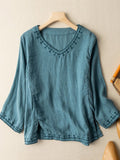 Summer Retro Style Light Weight Cotton And Linen Shirt Blue / M