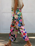 Colorful Spring Floral Garden Printed Women’s 100% Cotton Casual Pants Multicolor / S