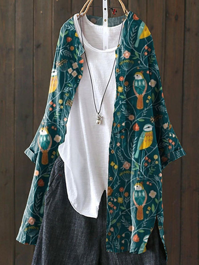 Women’s Flower Print Loose Casual Top Jacket Multicolor / S